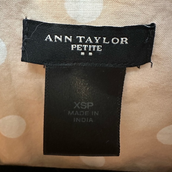 ANN TAYLOR | Ladies Petite Tan & White Polka Dot Blouse - Picture 2 of 3